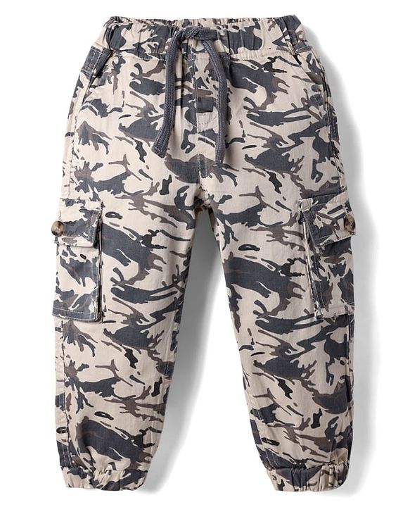 Babyhug Twill Full Length Trousers with Stretch & Camouflage Print - Beige
