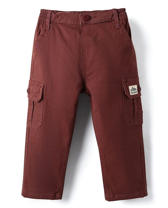 Babyhug Full Length Twill Solid Trousers With Stretch - Brown