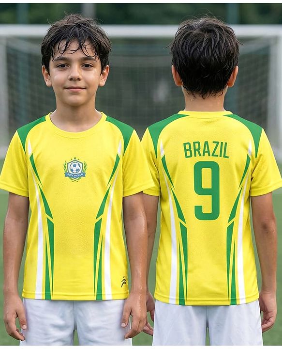 Pine Active Knitted Half Sleeve Brazil Football T-Shirt - Yellow