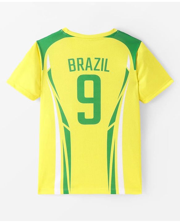 Pine Active Knitted Half Sleeve Brazil Football T-Shirt - Yellow
