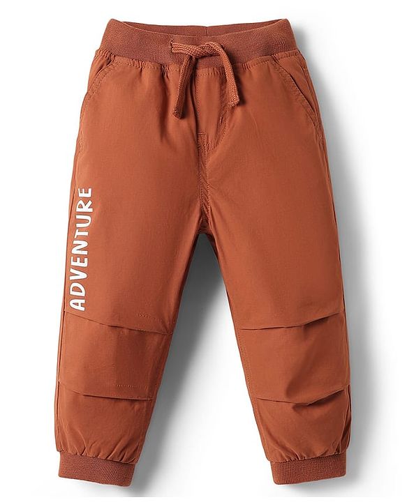 Babyhug Cotton Woven Full Length Jogger With Adventure Print - Rust Orange
