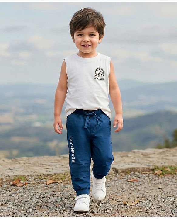 Babyhug Cotton Woven Full Length Jogger With Adventure Print - Rust Orange