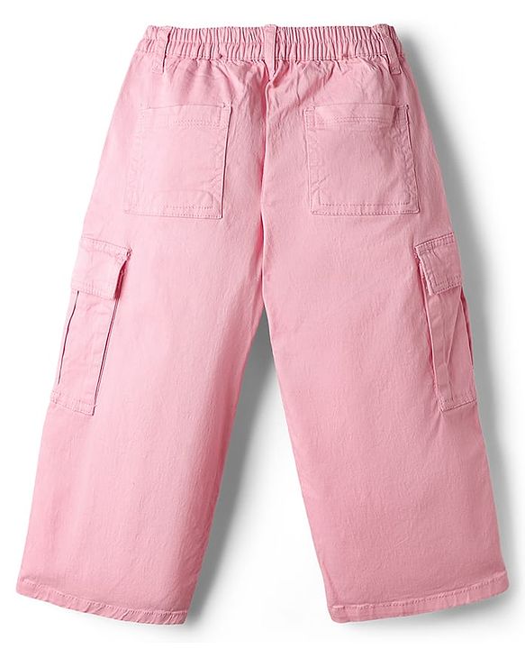 Babyhug Twill Full Length Trousers with Stretch & Cargo Pocket - Pink