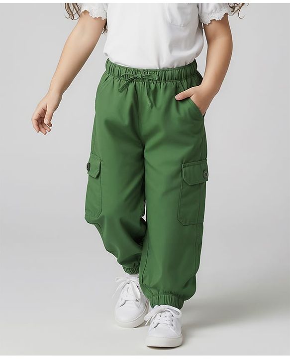 Babyhug Twill Full Length Solid Trouser With Stretch - Olive Green