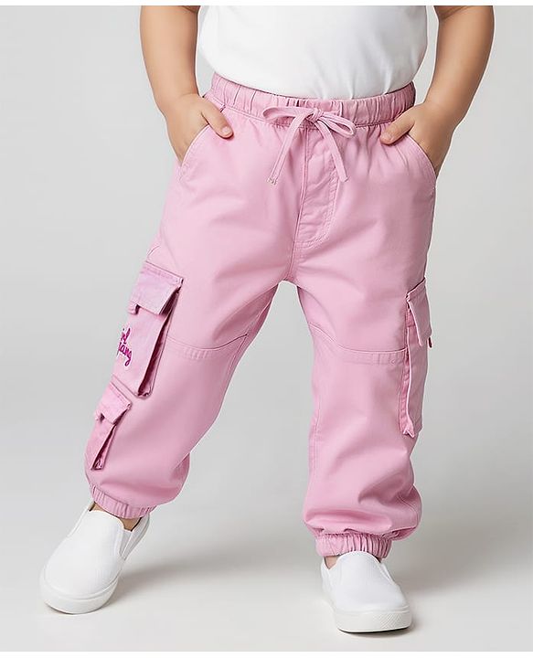Babyhug Twill Full Length Solid Color Trouser with Stretch & Cargo Pocket - Pink