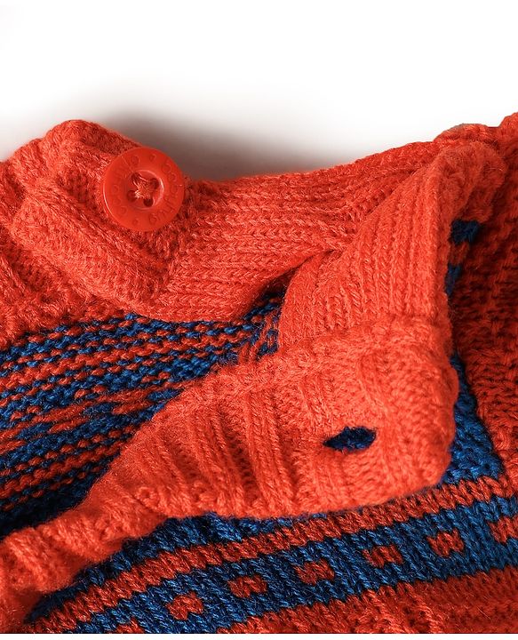 Babyhug Knit Full Sleeves Sweater Set With Stripe Design - Red & Blue