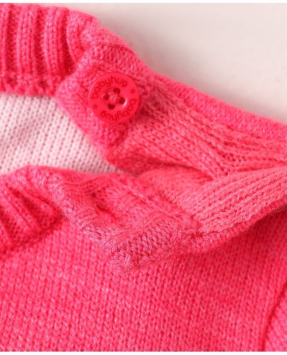 Babyhug Knit Full Sleeves Sweater Set With Butterfly Design - Pink