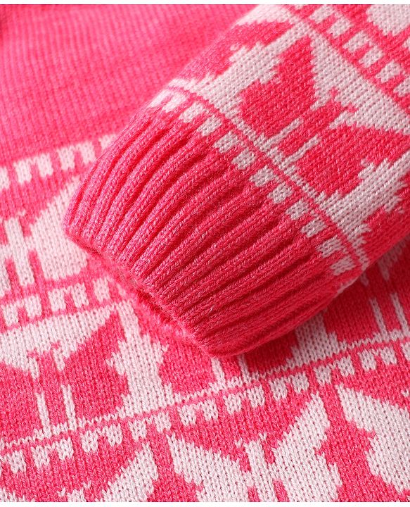 Babyhug Knit Full Sleeves Sweater Set With Butterfly Design - Pink