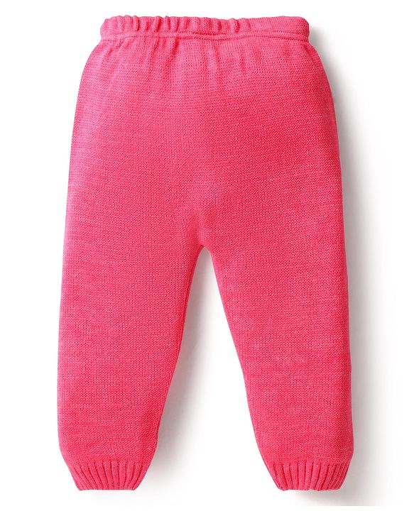 Babyhug Knit Full Sleeves Sweater Set With Butterfly Design - Pink