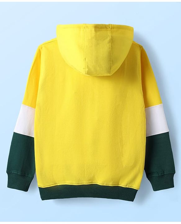 Pine Kids Cotton Knit Full Sleeves Hooded Sweatshirts With Super Text Print - Yellow & Green