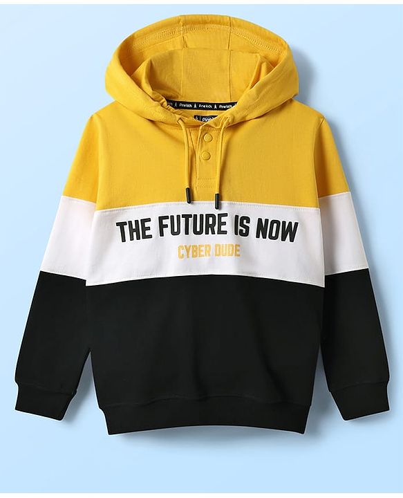 Pine Kids Cotton Knit Full Sleeves Text Printed Sweatshirt With Cut & Sew Design - White & Black