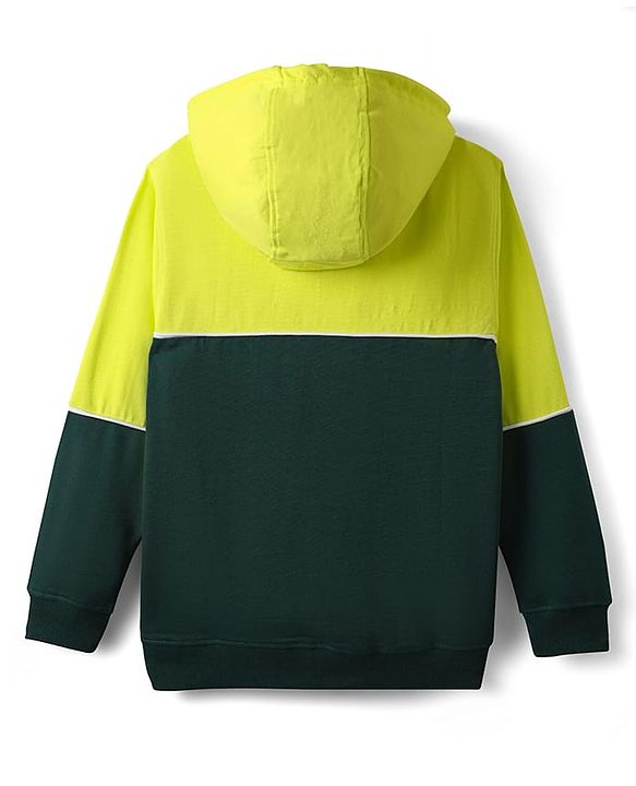 Pine Kids Cotton Knit Full Sleeves Hooded Sweatshirt With Number Print - Lime & Dark Green