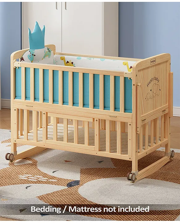 Babyhug in Baby Cot with Rocking Function Beige| Parent Bed  Attachment| Study Table| Diaper Changing Station| Storage| Junior Bed| New  Zealand