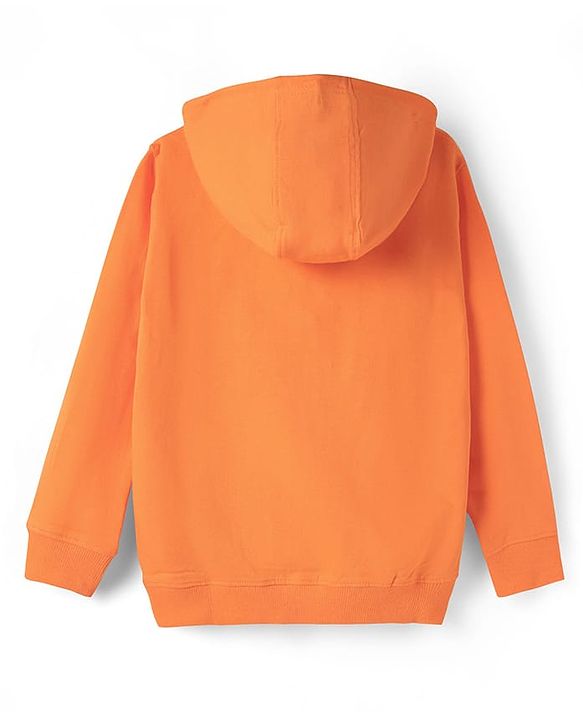 Pine Kids Cotton Knit Full Sleeves Hoodie with Tiger Print - Orange