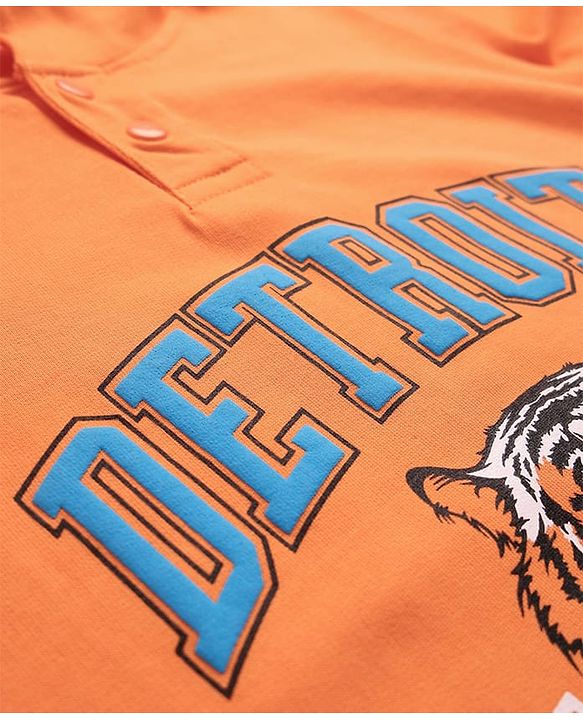 Pine Kids Cotton Knit Full Sleeves Hoodie with Tiger Print - Orange