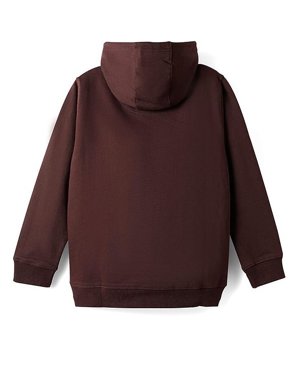 Pine Kids Cotton Knit Full Sleeves Hoodie with Dino Print - Brown