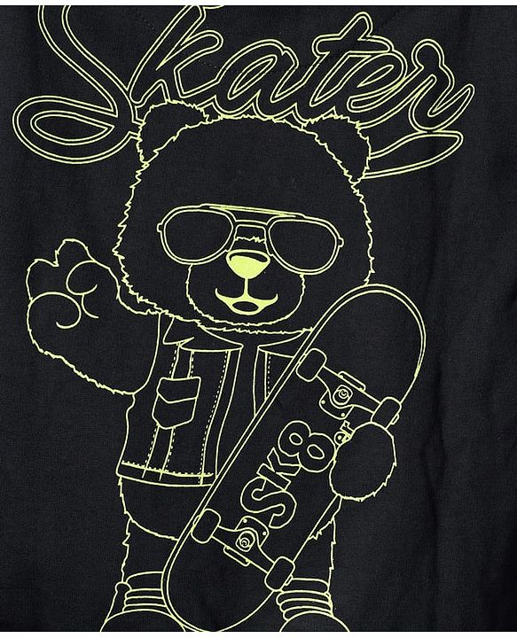 Pine Kids Cotton Knit Full Sleeves Hoodie with Kangaroo Pocket Front & Back Bear Print - Black