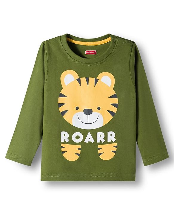 Babyhug Cotton Knit Full Sleeves Night Suit With Tiger Print - Green