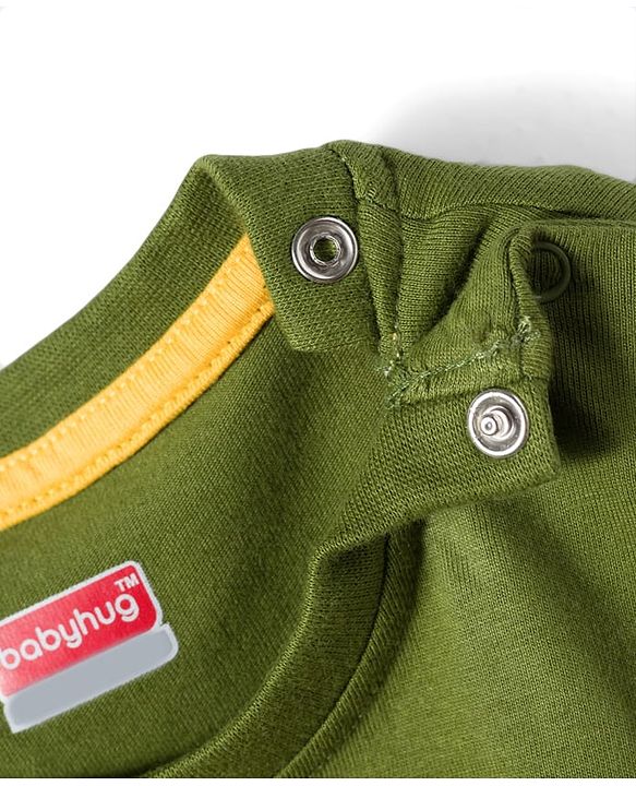 Babyhug Cotton Knit Full Sleeves Night Suit With Tiger Print - Green