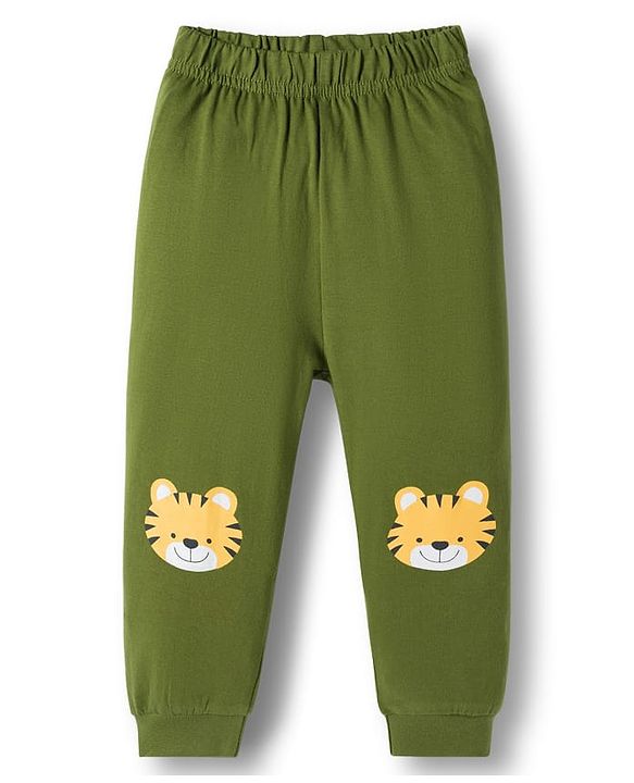 Babyhug Cotton Knit Full Sleeves Night Suit With Tiger Print - Green