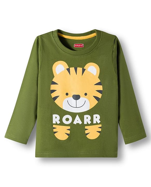 Babyhug Cotton Knit Full Sleeves Night Suit With Tiger Print - Green