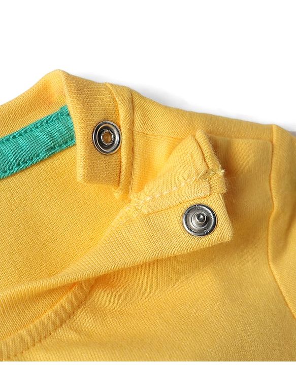 Babyhug Cotton Knit Half Sleeves Night Suit With Dino Print - Yellow