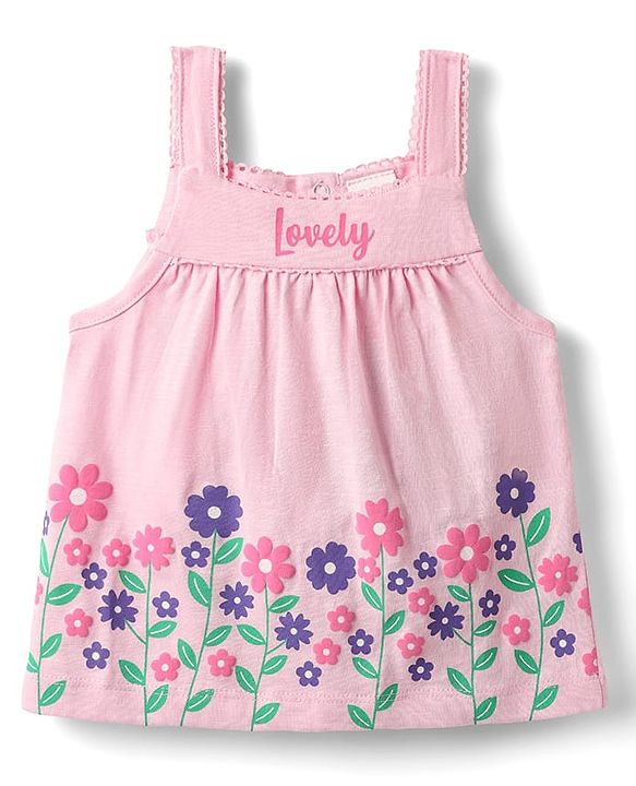 Babyhug Single Jersey Knit Sleeveless Top & Short Set With Floral Print - Pink