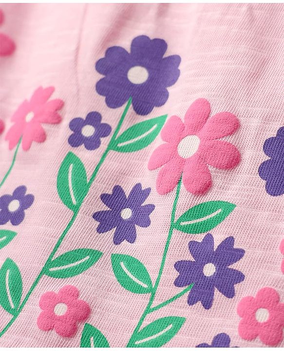 Babyhug Single Jersey Knit Sleeveless Top & Short Set With Floral Print - Pink