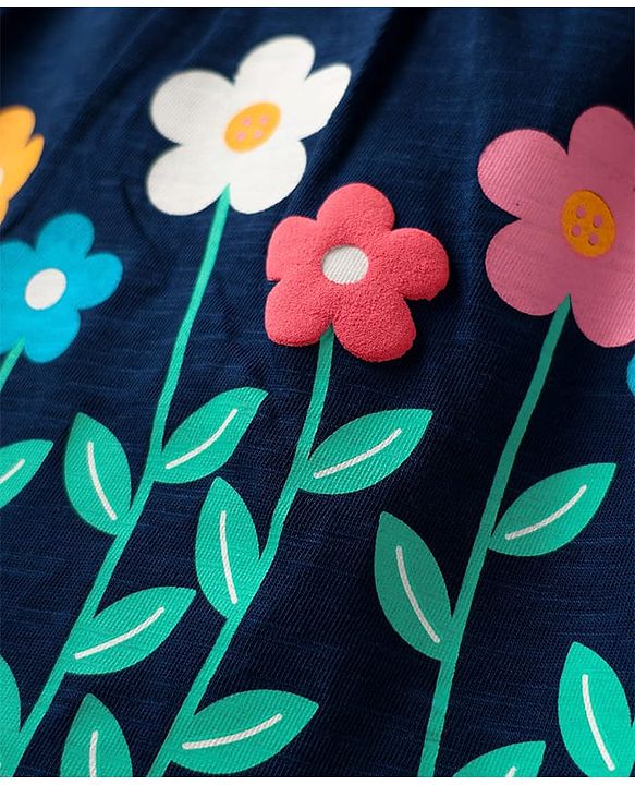 Babyhug Single Jersey Knit Sleeveless Top & Shorts Set With Floral Print - Navy Blue