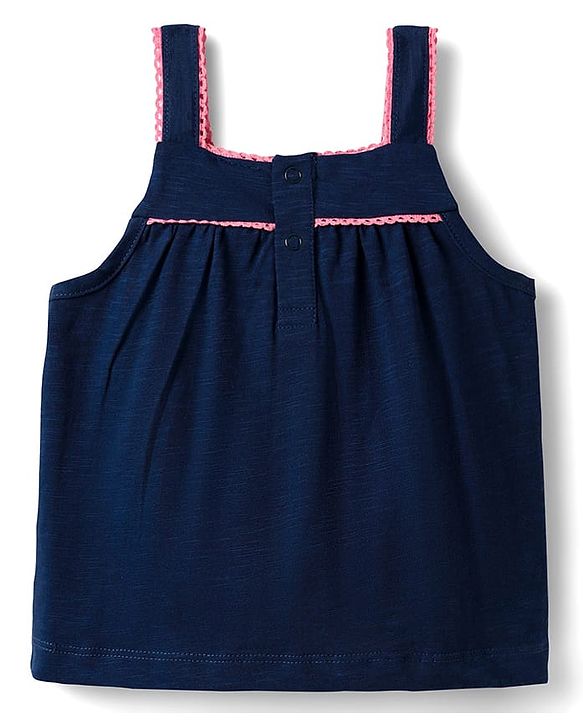 Babyhug Single Jersey Knit Sleeveless Top & Shorts Set With Floral Print - Navy Blue