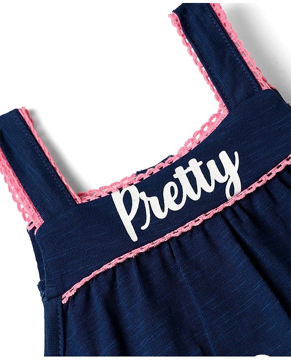 Babyhug Single Jersey Knit Sleeveless Top & Shorts Set With Floral Print - Navy Blue