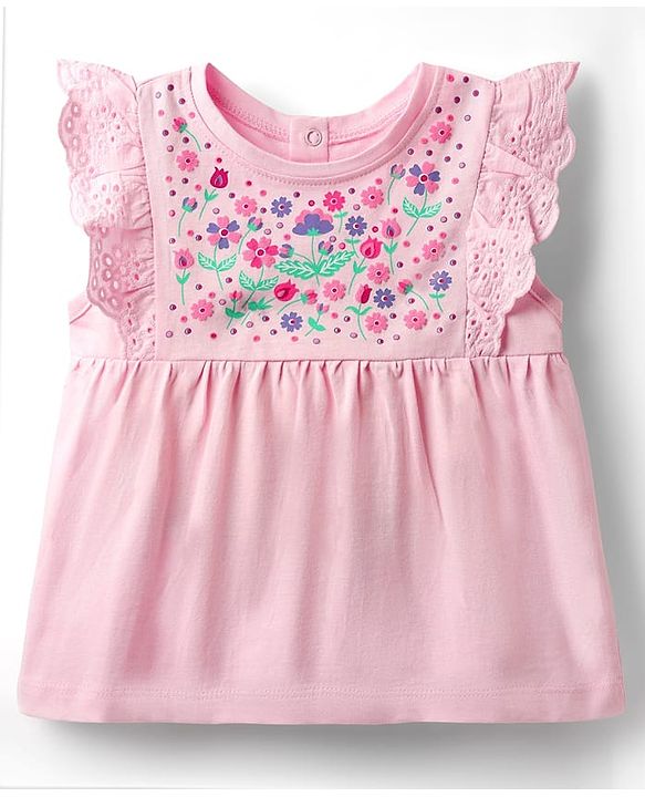 Babyhug Single Jersey Knit  Sleeveless Top & Shorts With Floral Print -Pink & White
