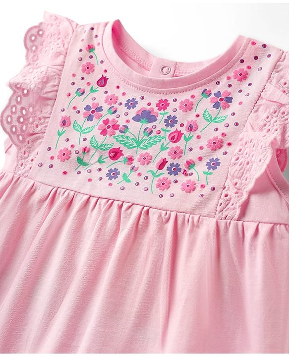 Babyhug Single Jersey Knit  Sleeveless Top & Shorts With Floral Print -Pink & White