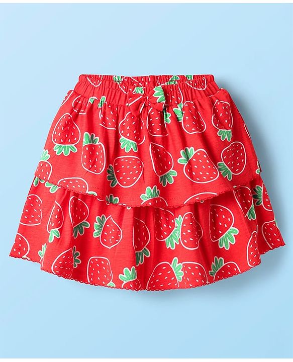 Babyhug Single Jersey Knit Half Sleeves Top and Skirt Set with Floral Embroidery & Print - White & Orange