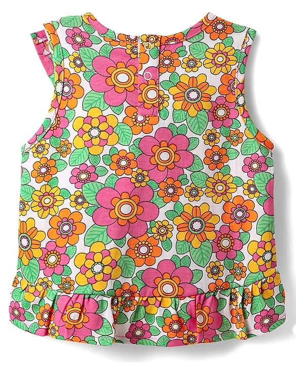 Babyhug Single Jersey Knit Sleeveless Top & Shorts Set With Floral Print - Multicolour