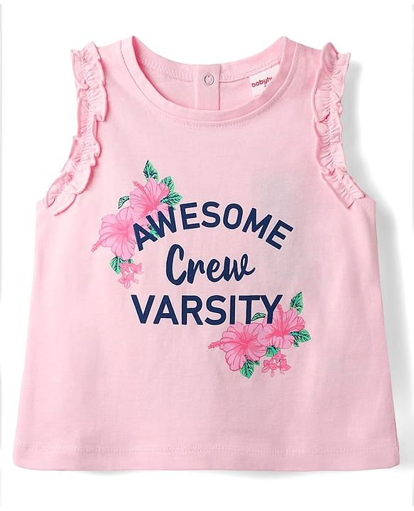 Babyhug Single Jersey Knit Sleeveless Top & Shorts Set With Floral Print - Pink