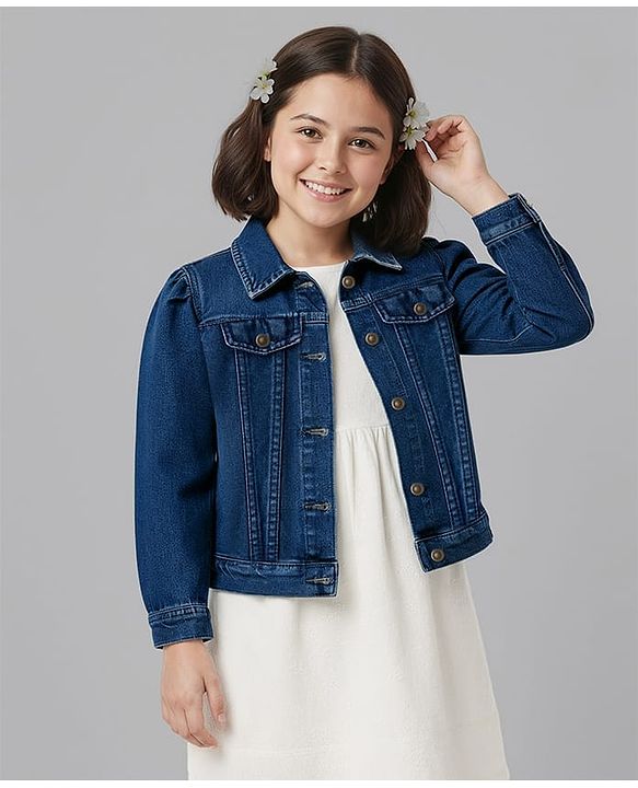 Pine Kids Cotton Woven Full Sleeves Solid Denim Jacket - Blue