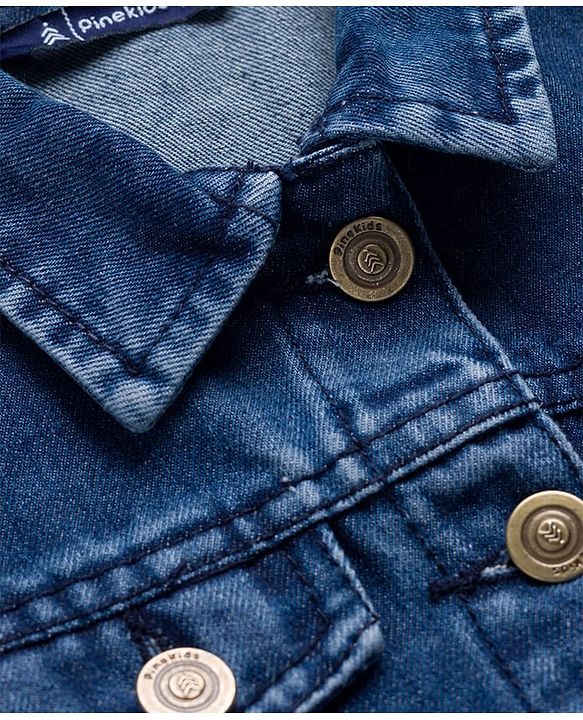 Pine Kids Cotton Woven Full Sleeves Solid Denim Jacket - Blue