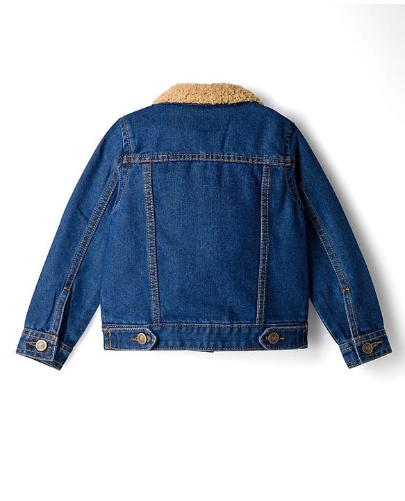 Pine Kids Cotton Woven Full Sleeves Solid Denim Jacket With Fur Detailing - Blue