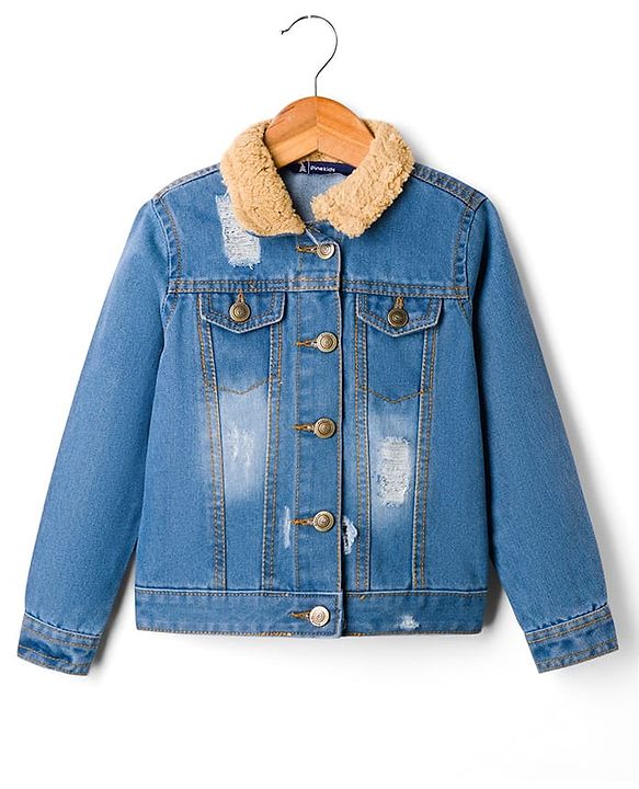 Pine Kids Cotton Woven Full Sleeves Solid Denim Jacket - Blue