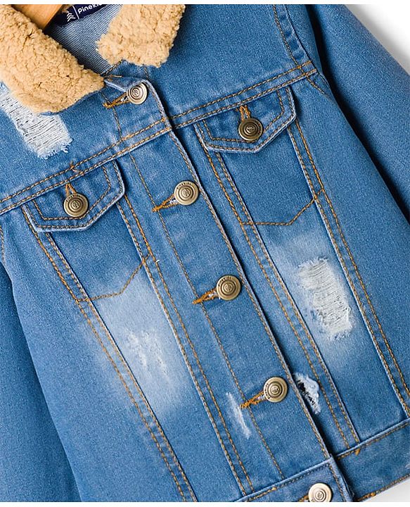 Pine Kids Cotton Woven Full Sleeves Solid Denim Jacket - Blue
