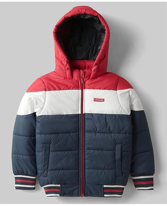 Pine Kids Woven Full Sleeves Hooded Padded Jacket With Color Block Design - Multicolor