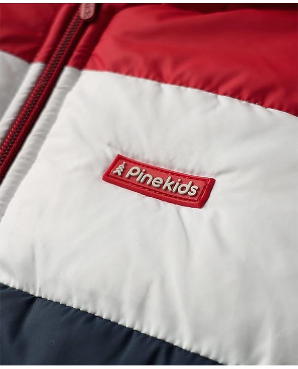 Pine Kids Woven Full Sleeves Hooded Padded Jacket With Color Block Design - Multicolor