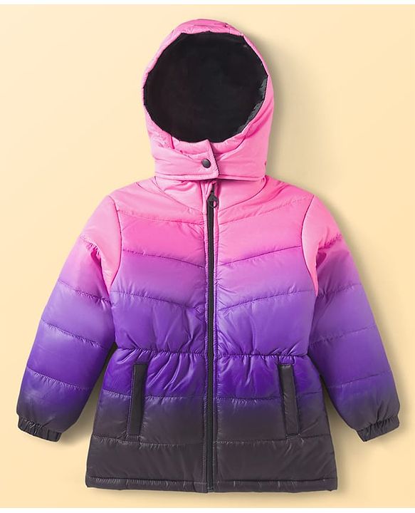 Pine Kids Woven Full Sleeves Solid Color Hooded Padded Jacket - Purple
