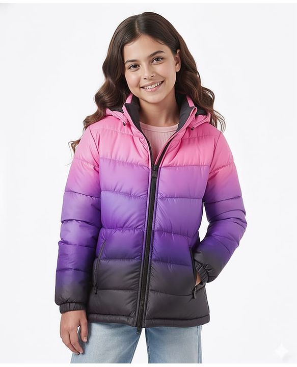 Pine Kids Woven Full Sleeves Solid Color Hooded Padded Jacket - Purple