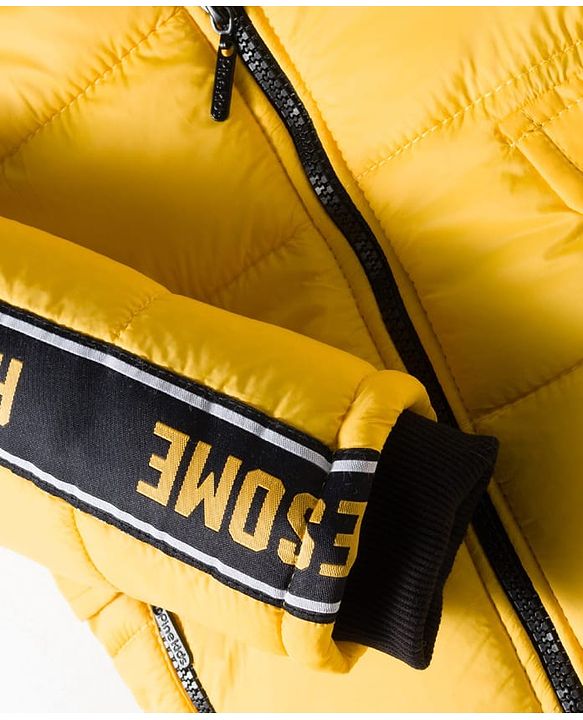 Pine Kids Woven Full Sleeves Hooded Solid Padded Jacket - Yellow