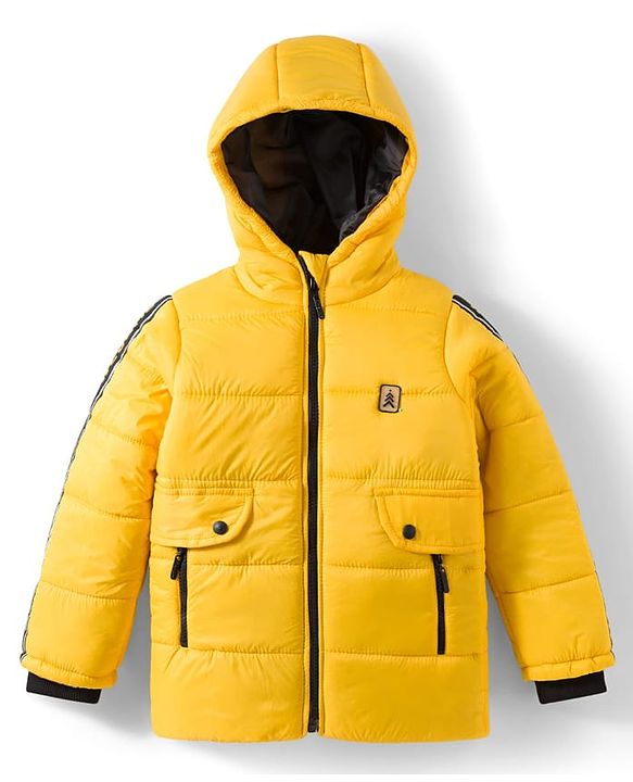 Pine Kids Woven Full Sleeves Hooded Solid Padded Jacket - Yellow