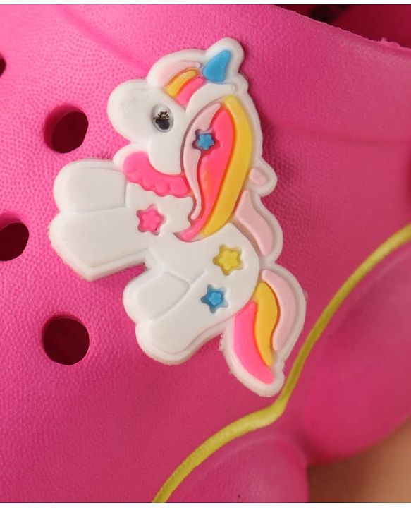 Cute Walk by Babyhug Back Strap Closure Clogs With Unicorn & Rainbow Applique - Pink