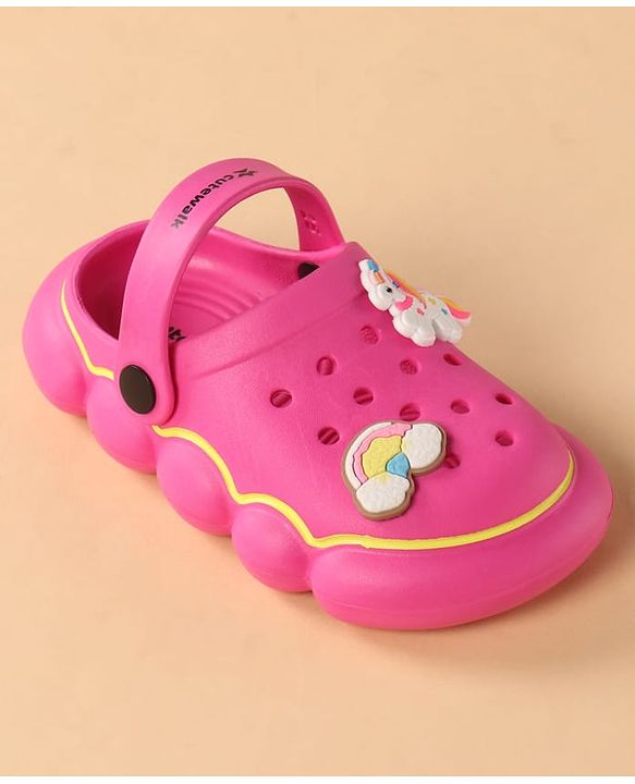 Cute Walk by Babyhug Back Strap Closure Clogs With Unicorn & Rainbow Applique - Pink
