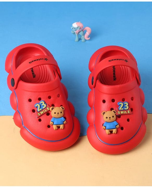 Cute Walk by Babyhug Clogs With Back Strap Closure & Bear Applique - Red